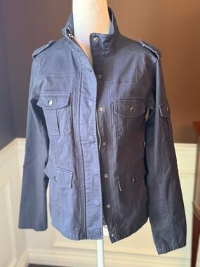 Thread And Suppy Navy Blue Utility Jacket Multi Pockets Zips And Snaps XS NWT
